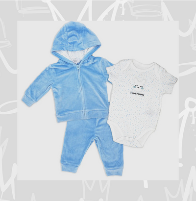 Boys 3 Piece Velour Jacket Set: Blue Bunny: