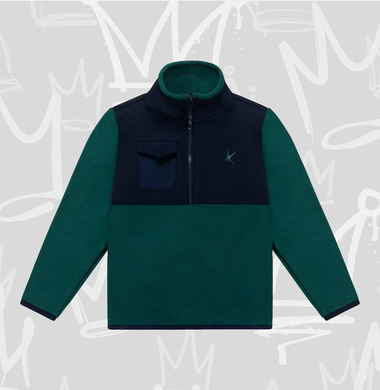 Toddler Fleece Jacket, Boys, Kids Fleece Half Zip Lightweight Jacket: Green & Blue