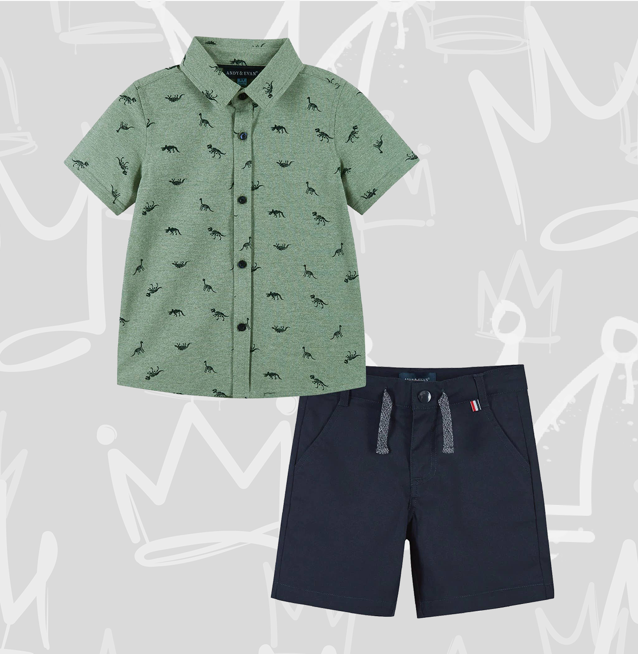 Green Knit Shirt & Shorts w/ DINO