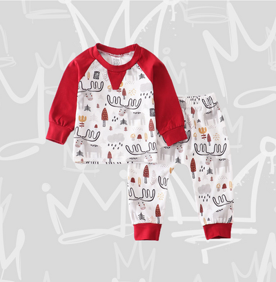 boy red sleeves deer pajamas