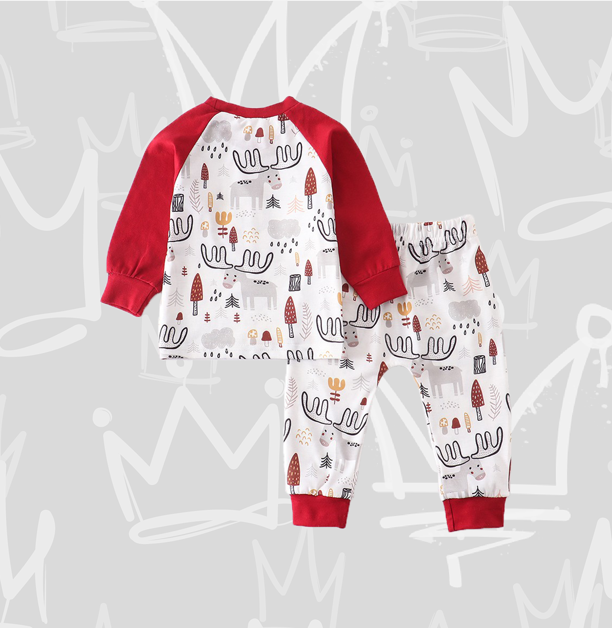 boy red sleeves deer pajamas
