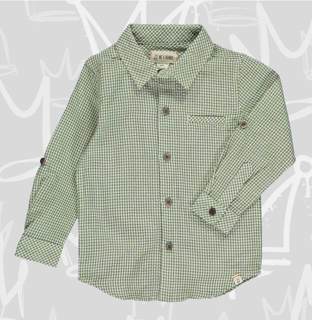 Green/White grid woven shirt