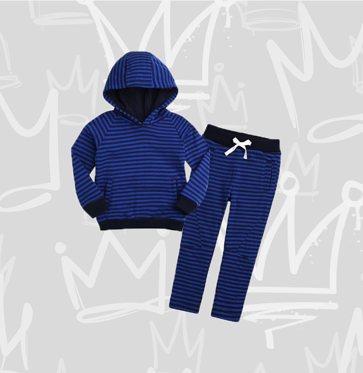boys blue stripes hoodie set outfit