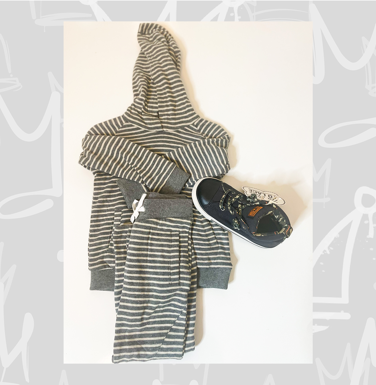 boys gray stripes hoodie set outfit