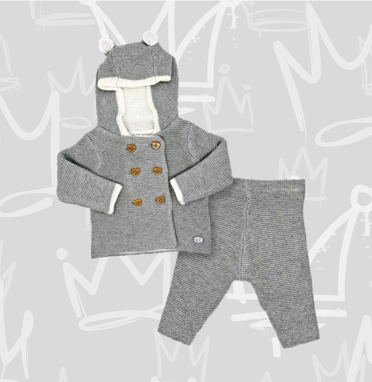 Boys Grey Knit 6 Button Hoodie Set