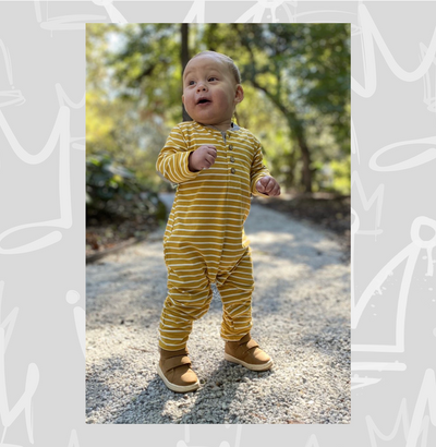 baby boy mustard stripe infant romper