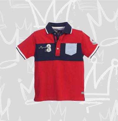 boys red polo style block shirt