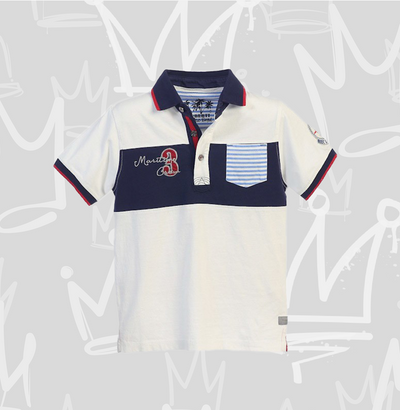 boys white polo style block shirt