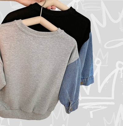 boys' trendy denim sweatshirt (gray & blue or black & blue) - back 